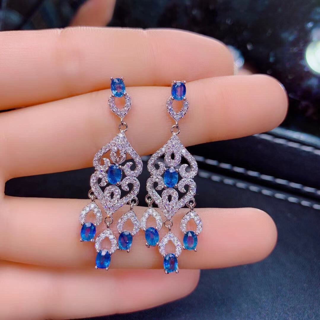 Natural Sri Lanka Sapphire Earrings S925 Silver - Dazora Jewels  - Dazora Jewels 