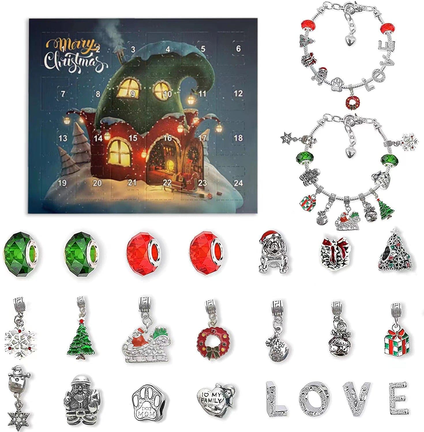 Christmas Advent 24 Countdown Calendar Gift Box Bracelet Set - Dazora Jewels  - Dazora Jewels 