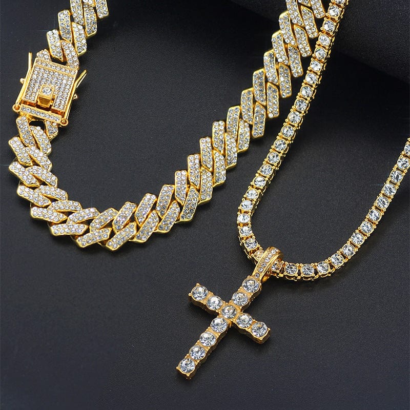 Cross 4.0mm Diamond Studded Single Row Men's Necklace - Dazora Jewels  - Dazora Jewels 