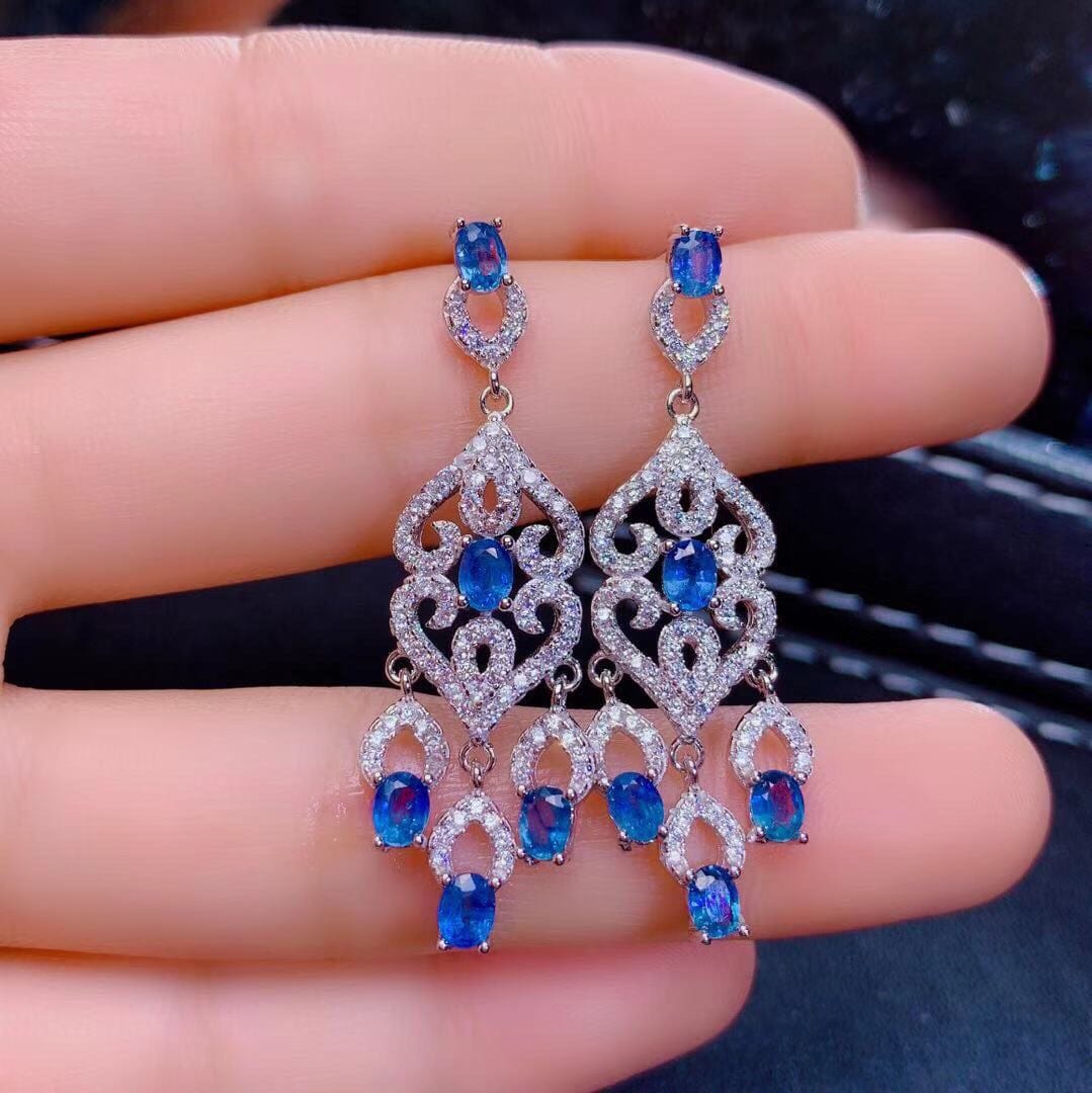 Natural Sri Lanka Sapphire Earrings S925 Silver - Dazora Jewels  - Dazora Jewels 