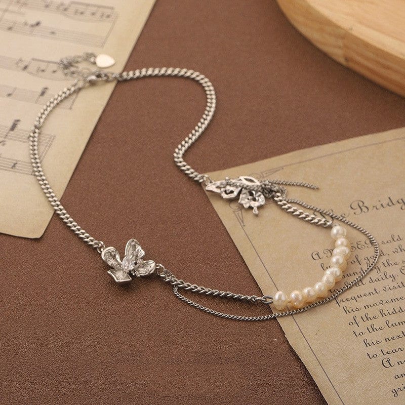 Korean Style Ins Style Natural Pearl Flower Double-layer Necklace - Dazora Jewels  - Dazora Jewels 